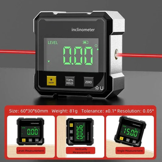 4-Side Digital Angle Meter - Magnetic Laser Slope Gauge