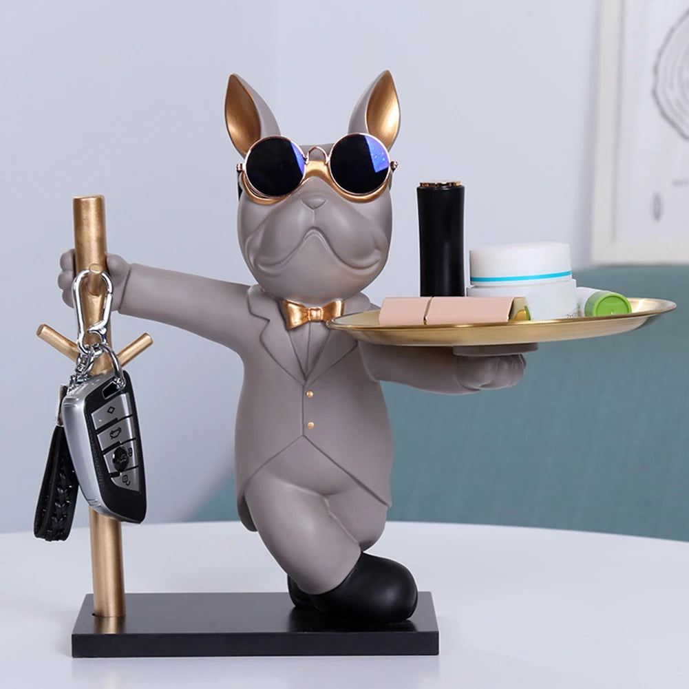 French Bulldog Figurine – Decorative Dog with Metal Tray