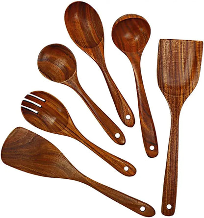 Natural Teak Wooden Spoons Set – Eco-Friendly Kitchen Utensils