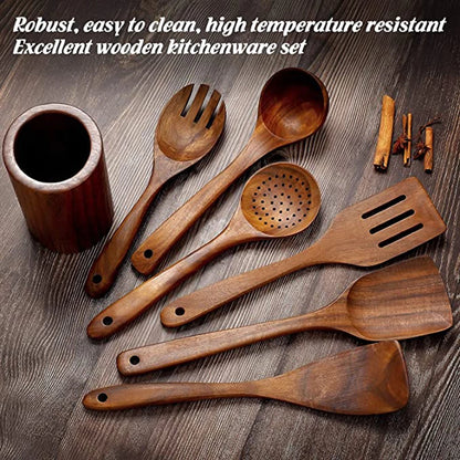 Natural Teak Wooden Spoons Set – Eco-Friendly Kitchen Utensils