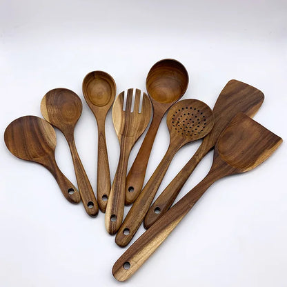 Natural Teak Wooden Spoons Set – Eco-Friendly Kitchen Utensils