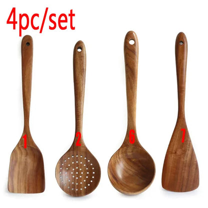 Natural Teak Wooden Spoons Set – Eco-Friendly Kitchen Utensils