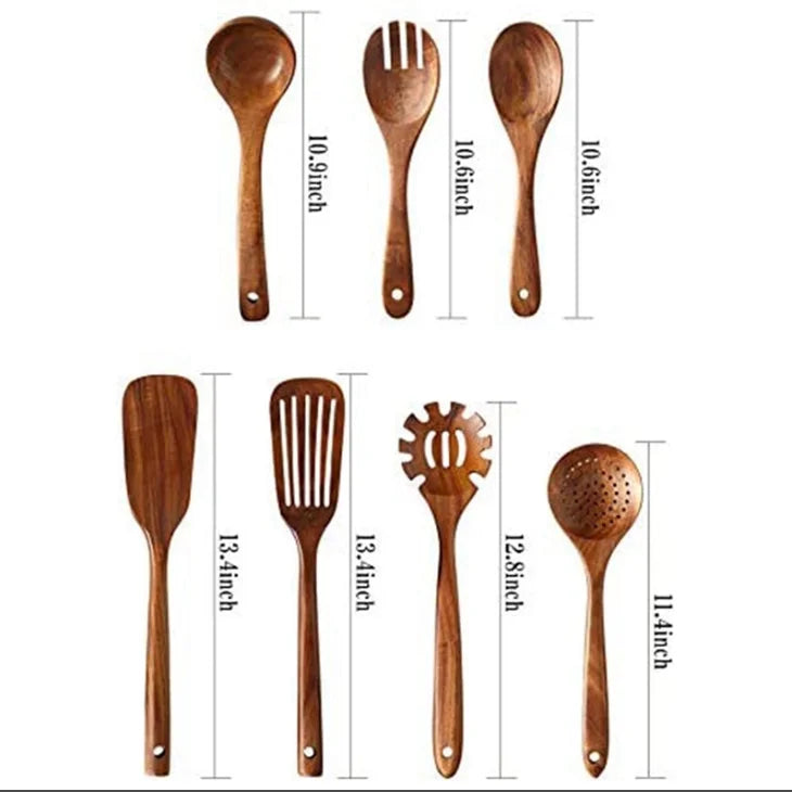 Natural Teak Wooden Spoons Set – Eco-Friendly Kitchen Utensils