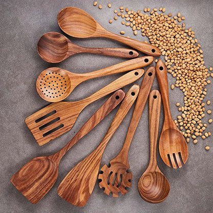 Natural Teak Wooden Spoons Set – Eco-Friendly Kitchen Utensils