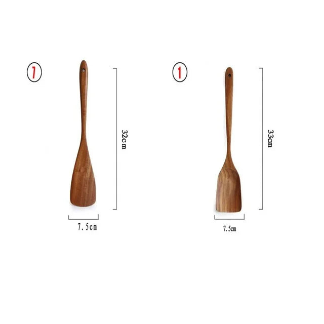 Natural Teak Wooden Spoons Set – Eco-Friendly Kitchen Utensils