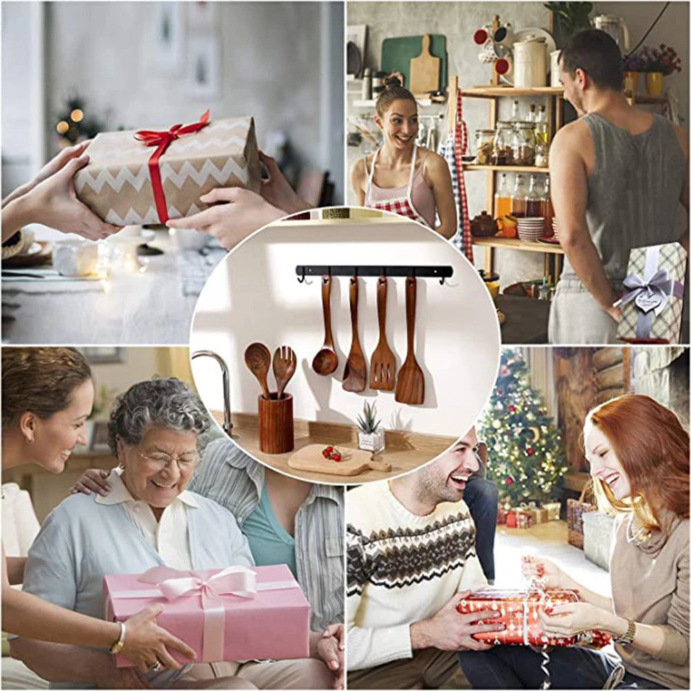 Natural Teak Wooden Spoons Set – Eco-Friendly Kitchen Utensils