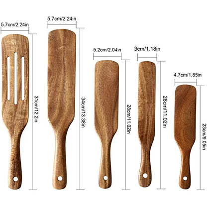 Natural Teak Wooden Spoons Set – Eco-Friendly Kitchen Utensils
