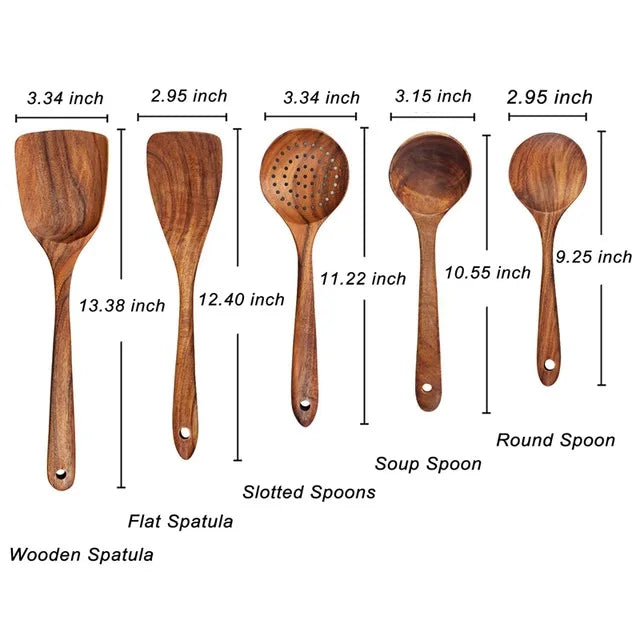 Natural Teak Wooden Spoons Set – Eco-Friendly Kitchen Utensils