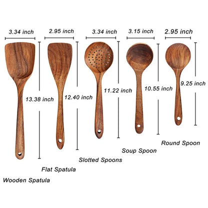 Natural Teak Wooden Spoons Set – Eco-Friendly Kitchen Utensils