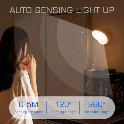 Round USB LED Night Light - Motion Sensor Wall Lamp for Home Safety e Comfort