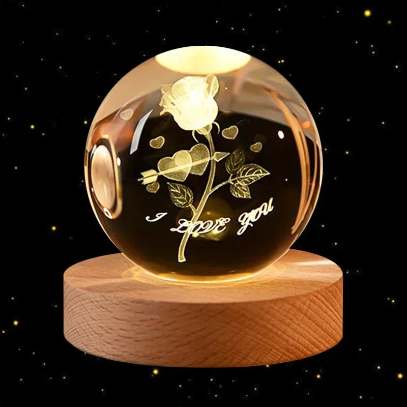 3D Crystal Earth Globe with Wooden Display Base
