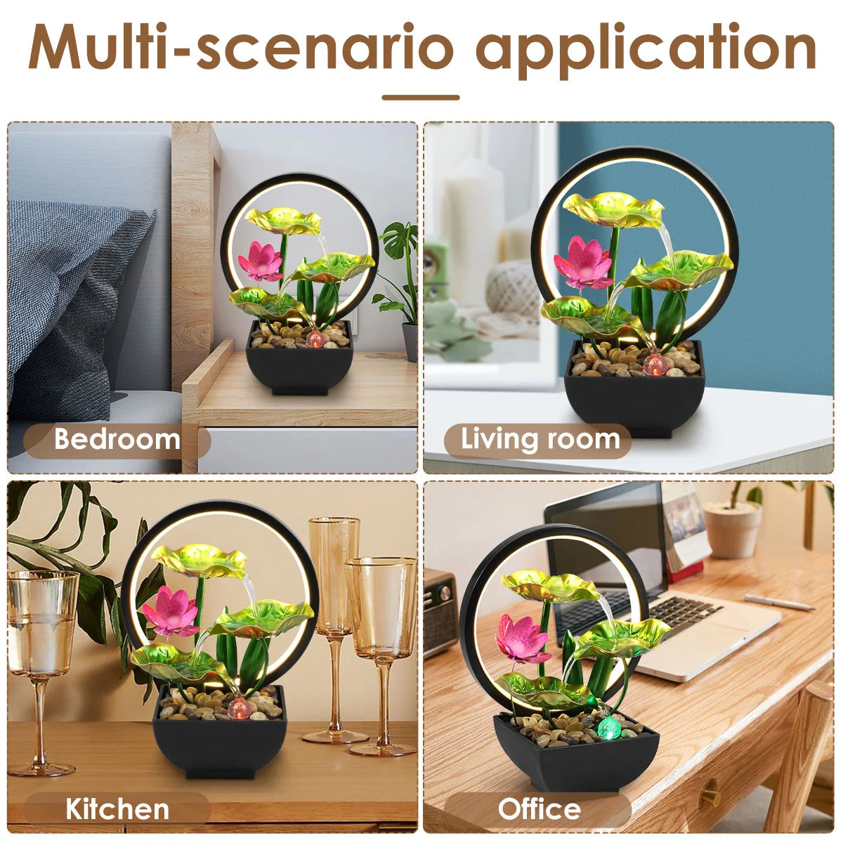 USB Desktop Water Fountain – LED Ring Waterfall for Relaxation