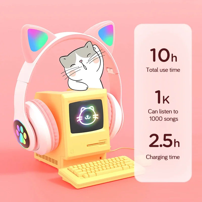 Wireless Cat Ear Headphones – Bluetooth Kids Earphones with Mic
