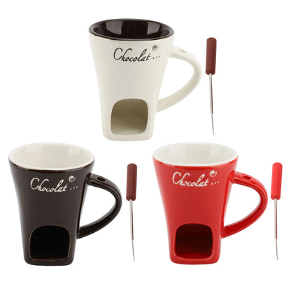 Ceramic Chocolate Fondue Mug – Mini Melting Pot with Fork