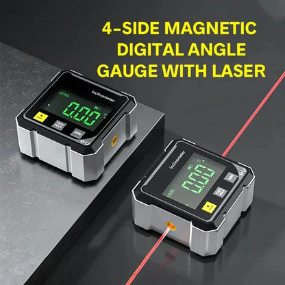 4-Side Digital Angle Meter - Magnetic Laser Slope Gauge