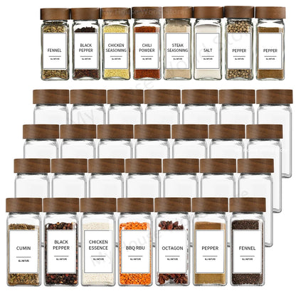 Glass Spice Jar Set with Bamboo Lids – 13-Piece Kitchen Storage