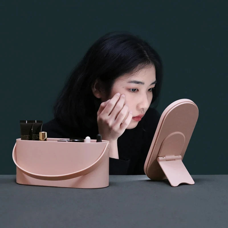 Portable Makeup Organizer Box with LED Mirror