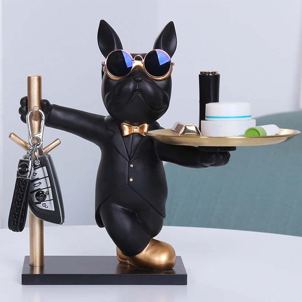 French Bulldog Figurine – Decorative Dog with Metal Tray