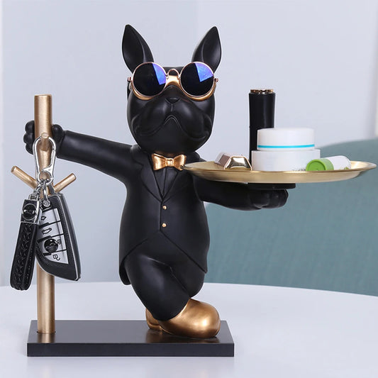 French Bulldog Figurine – Decorative Dog with Metal Tray