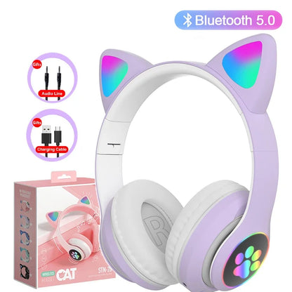 Wireless Cat Ear Headphones – Bluetooth Kids Earphones with Mic