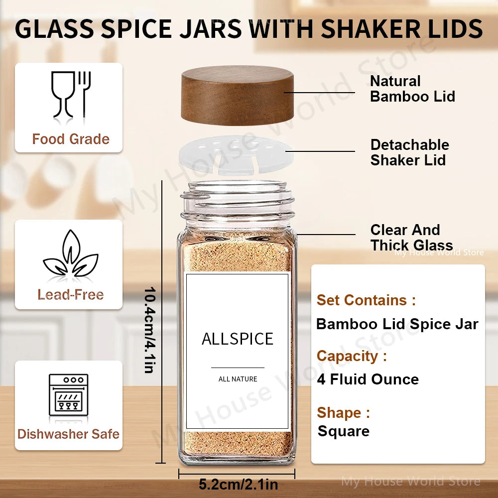 Glass Spice Jar Set with Bamboo Lids – 13-Piece Kitchen Storage