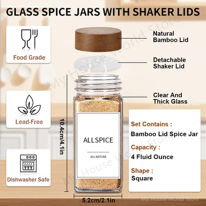 Glass Spice Jar Set with Bamboo Lids – 13-Piece Kitchen Storage