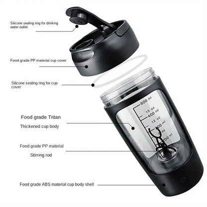 Electric 500ML Shaker Cup – USB Mixing Bottle for Protein Powder, Milk & Coffee