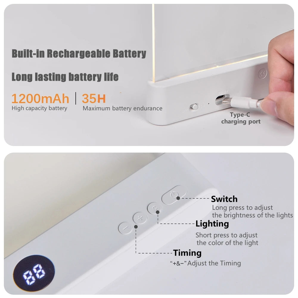 LED Flat Panel Reading Light - USB Rechargeable Eye-Care Lamp