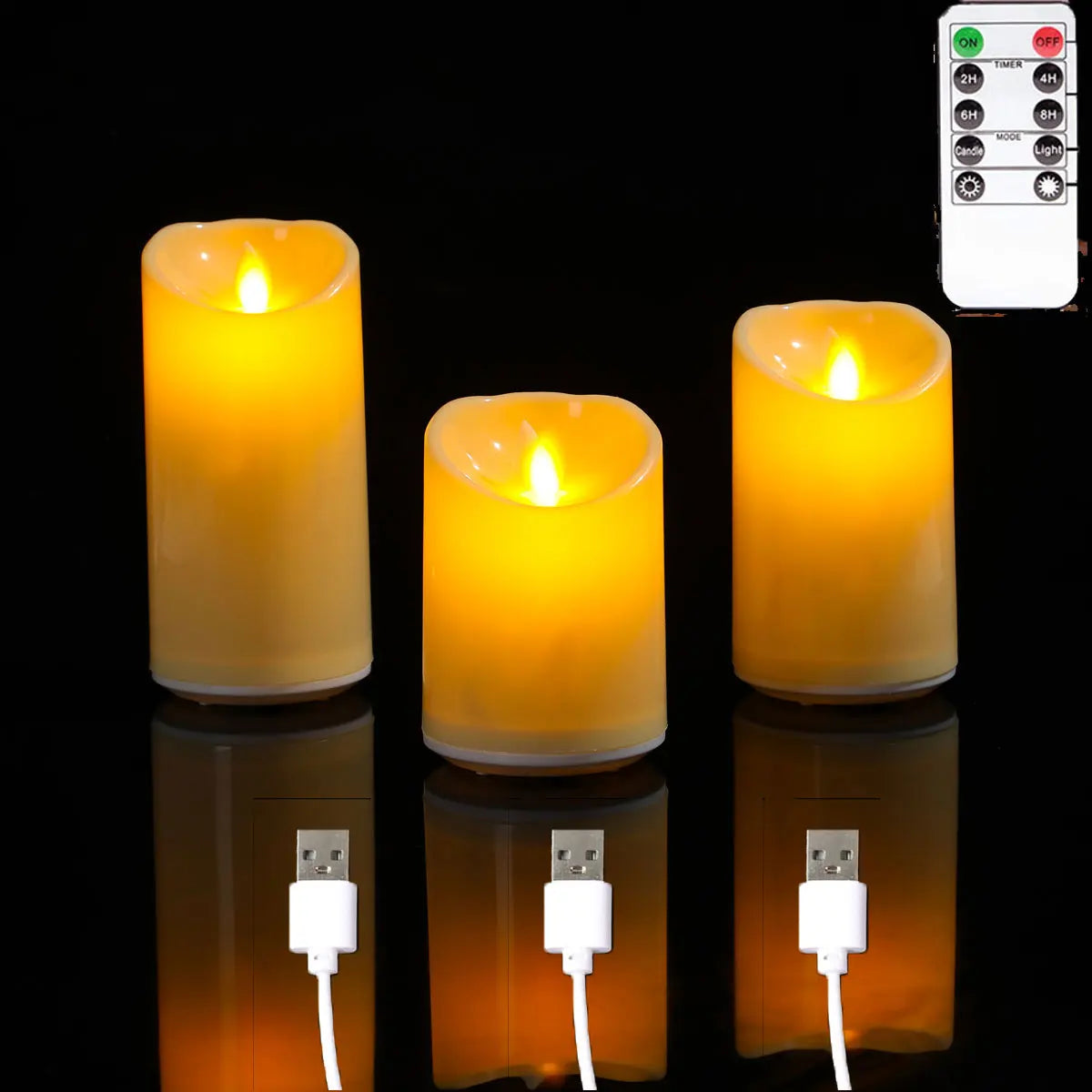 Rechargeable LED Moving Wick Candles – Remote Control Decorative Set