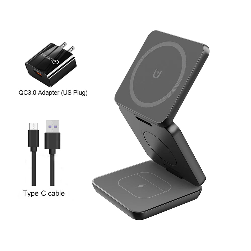 Magnetic Wireless Charger Stand – 3-in-1 Foldable iPhone Station