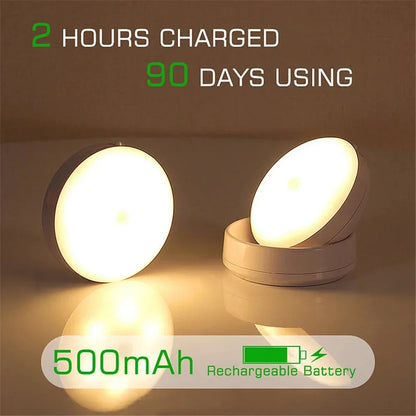 Round USB LED Night Light - Motion Sensor Wall Lamp for Home Safety e Comfort