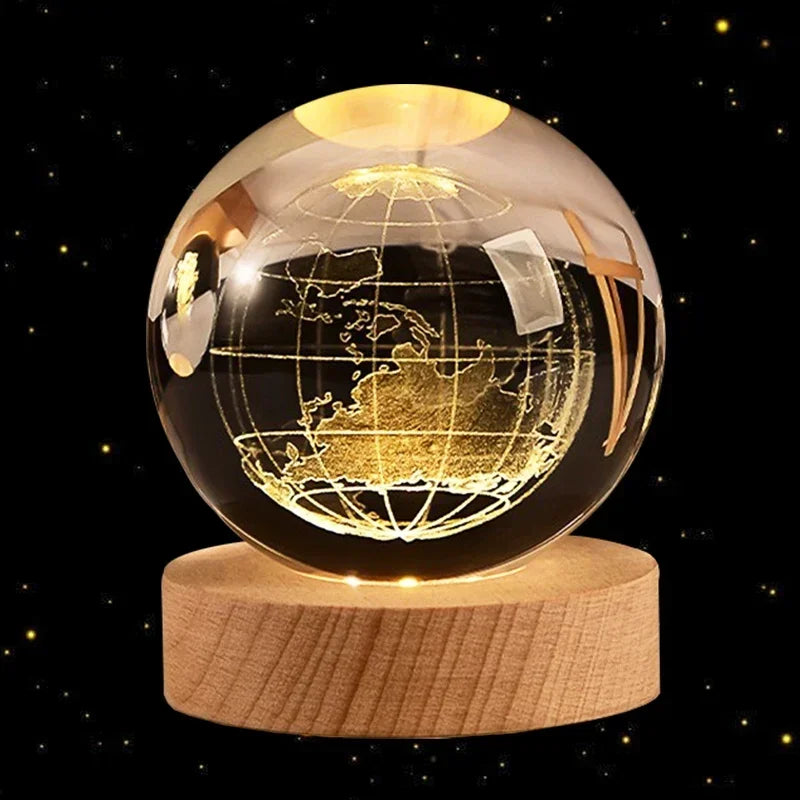 3D Crystal Earth Globe with Wooden Display Base
