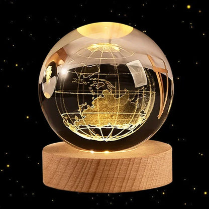 3D Crystal Earth Globe with Wooden Display Base