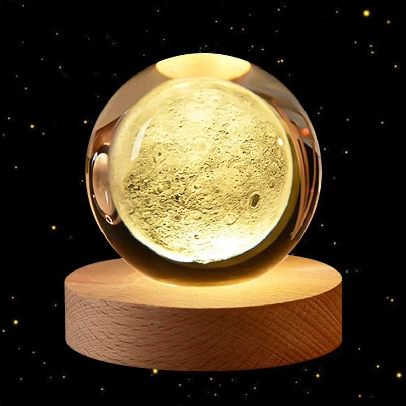 3D Crystal Earth Globe with Wooden Display Base
