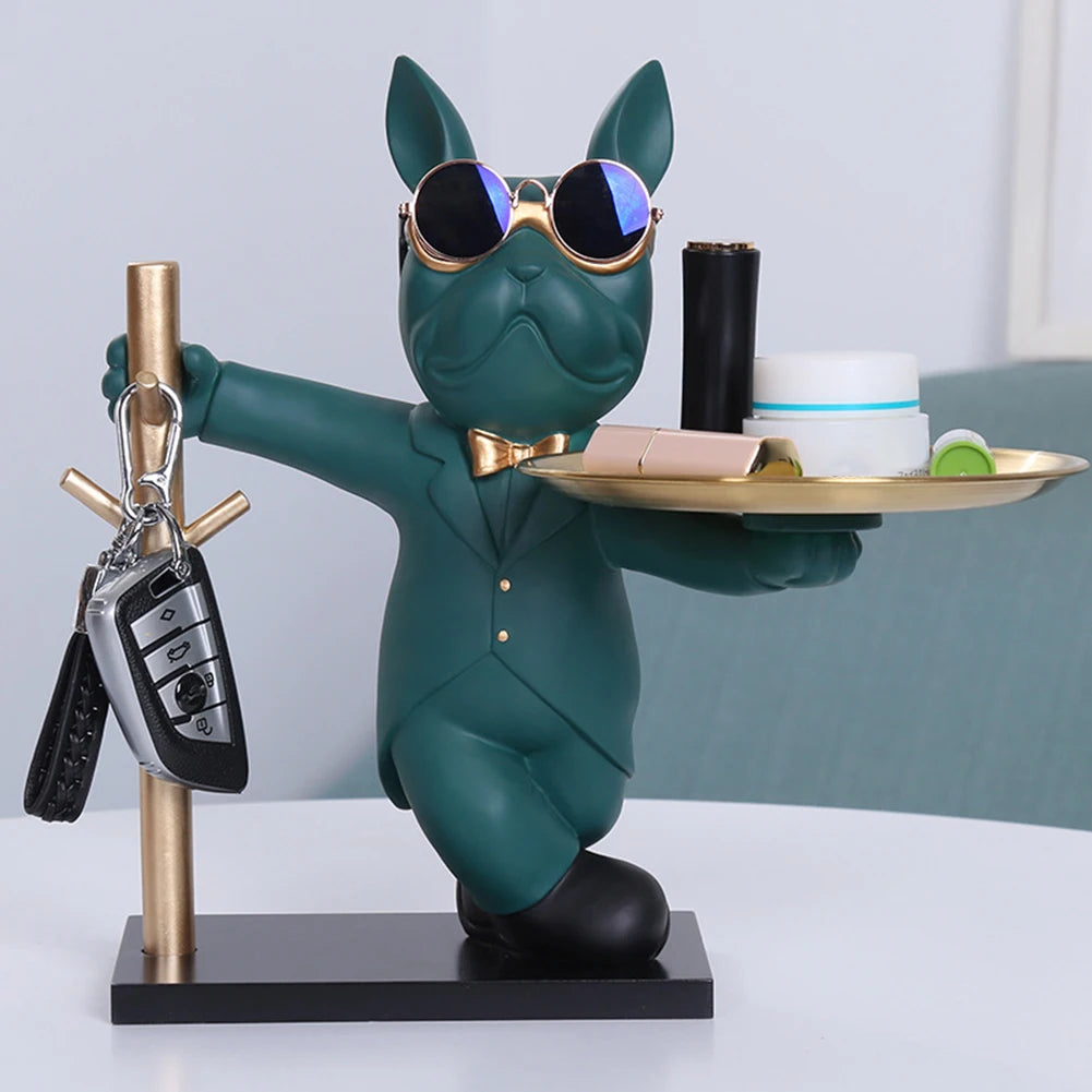 French Bulldog Figurine – Decorative Dog with Metal Tray