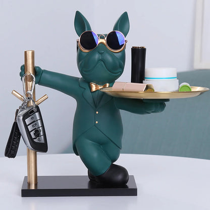 French Bulldog Figurine – Decorative Dog with Metal Tray