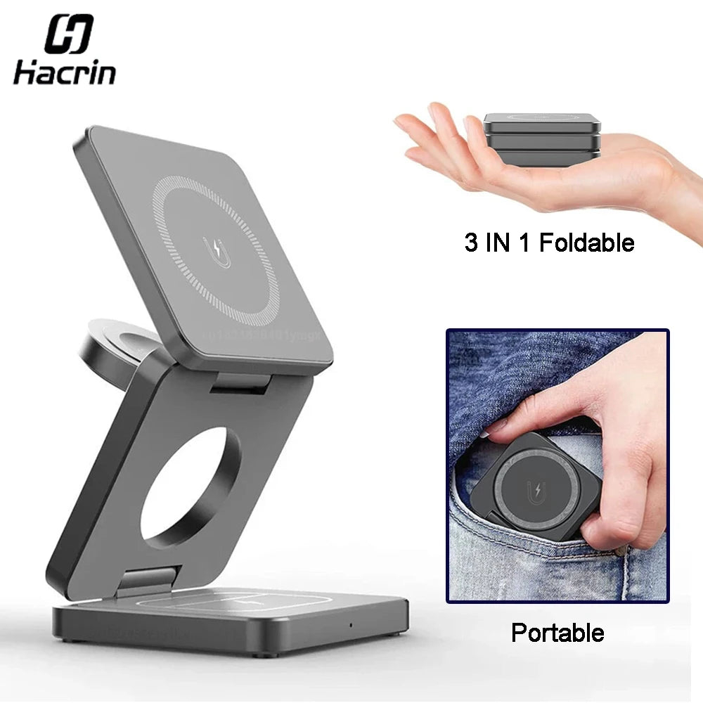 Magnetic Wireless Charger Stand – 3-in-1 Foldable iPhone Station