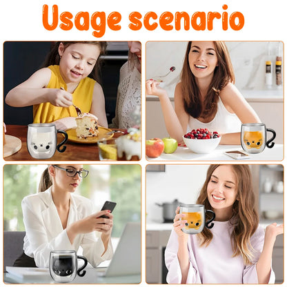 Cute Cat Glass Mug – Double-Wall Cup for Tea, Coffee and Milk