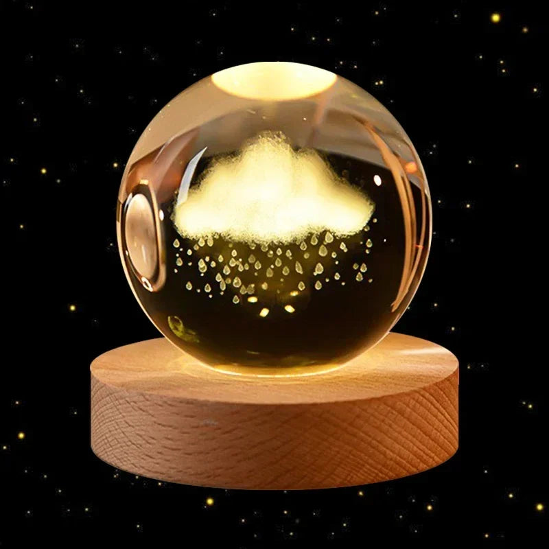 3D Crystal Earth Globe with Wooden Display Base