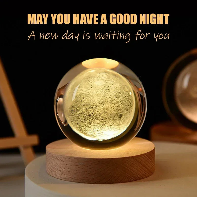 3D Crystal Earth Globe with Wooden Display Base