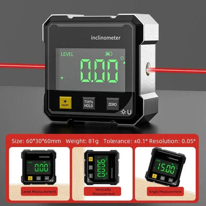 4-Side Digital Angle Meter - Magnetic Laser Slope Gauge