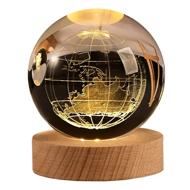 3D Crystal Earth Globe with Wooden Display Base
