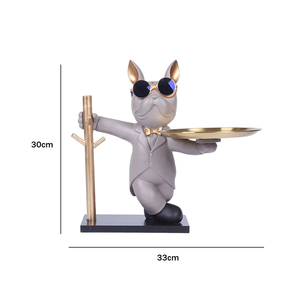 French Bulldog Figurine – Decorative Dog with Metal Tray