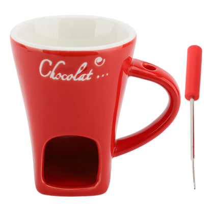 Ceramic Chocolate Fondue Mug – Mini Melting Pot with Fork