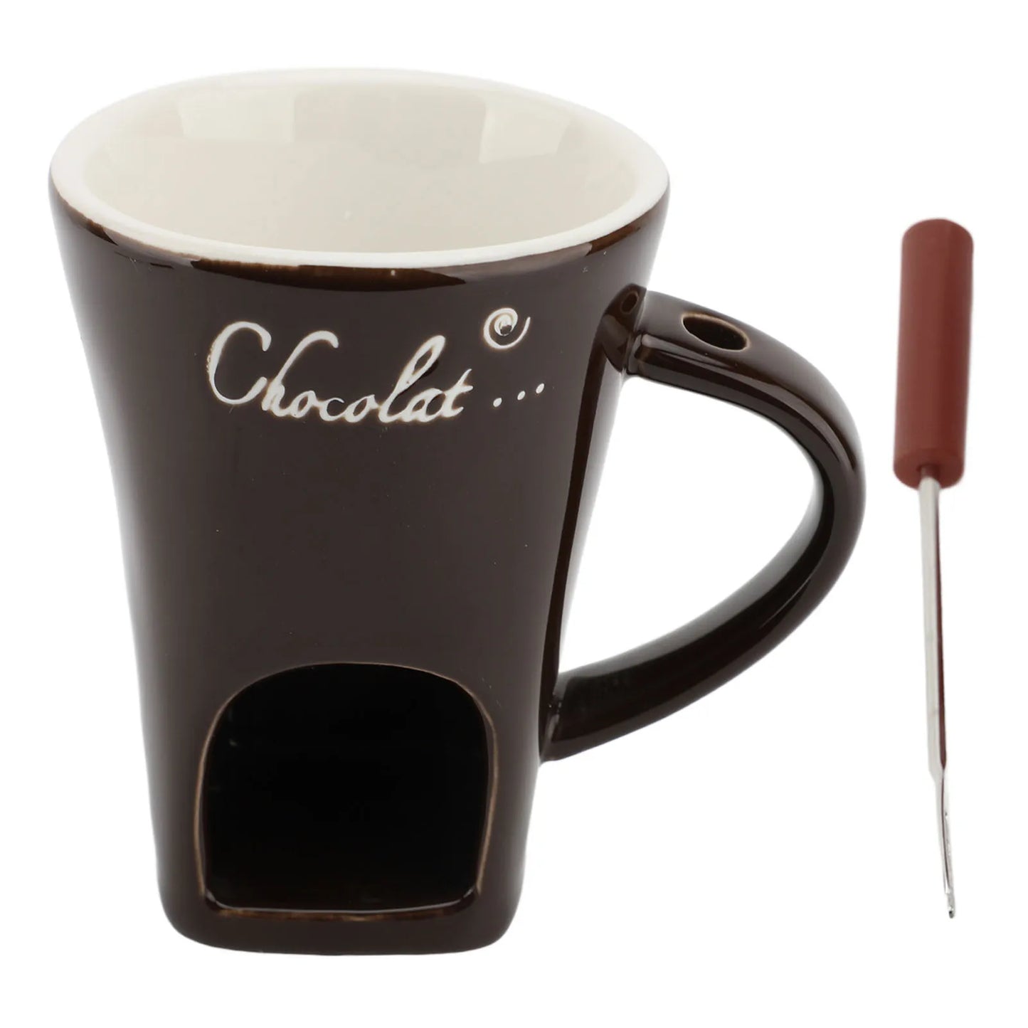 Ceramic Chocolate Fondue Mug – Mini Melting Pot with Fork
