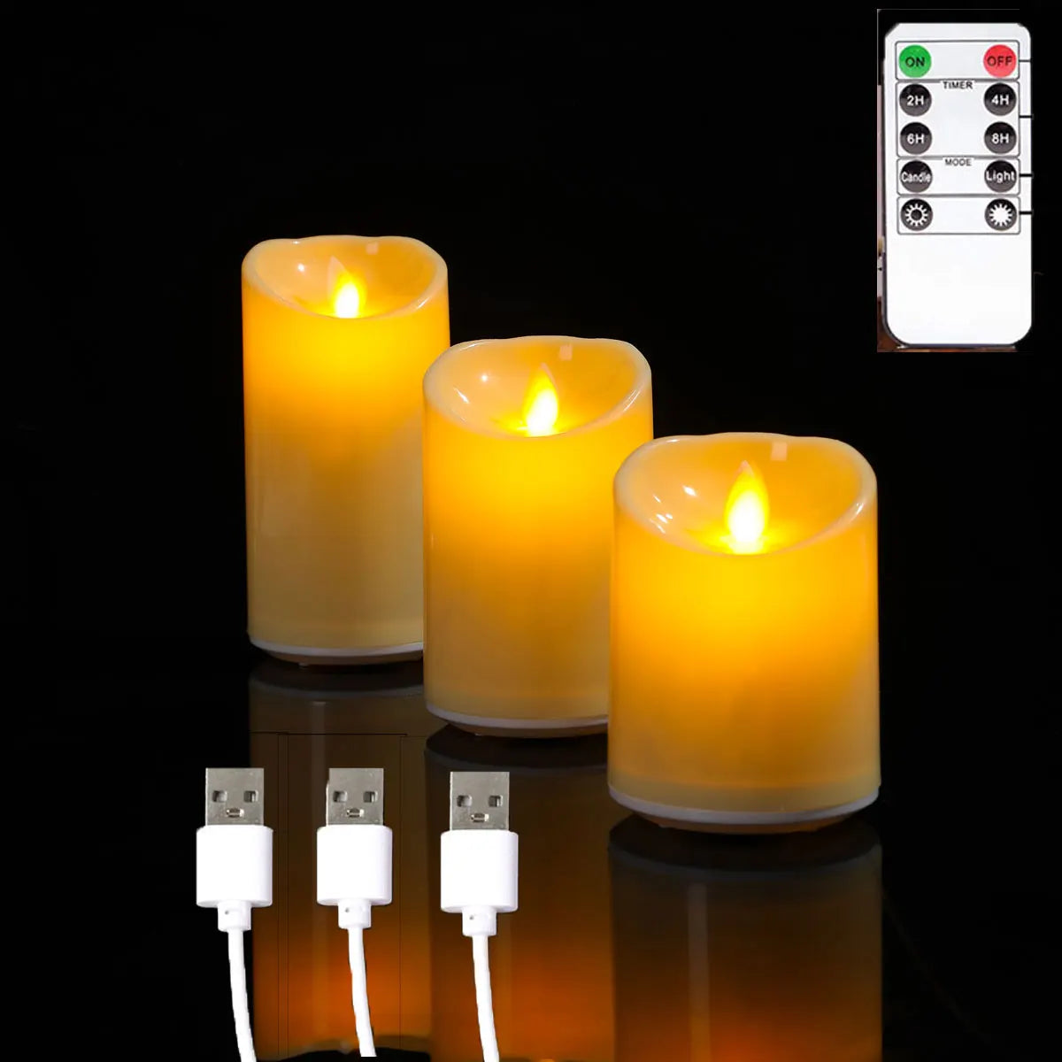 Rechargeable LED Moving Wick Candles – Remote Control Decorative Set