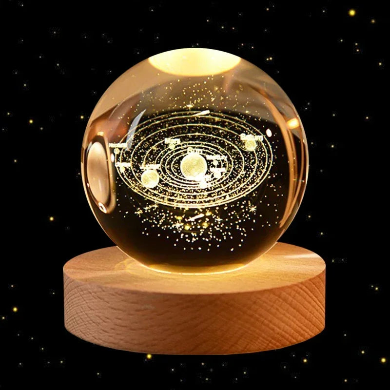 3D Crystal Earth Globe with Wooden Display Base