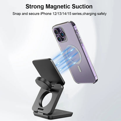 Magnetic Wireless Charger Stand – 3-in-1 Foldable iPhone Station
