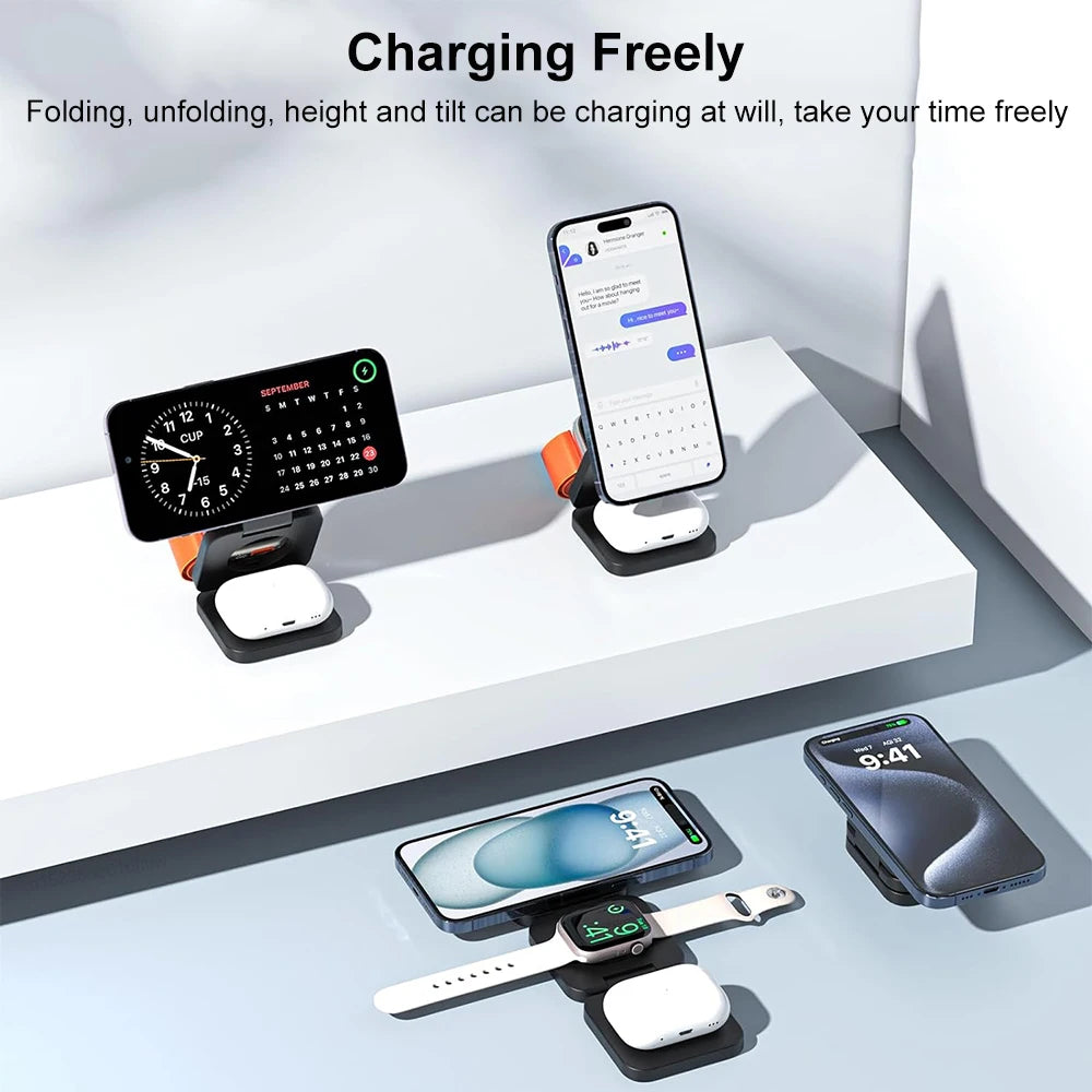 Magnetic Wireless Charger Stand – 3-in-1 Foldable iPhone Station