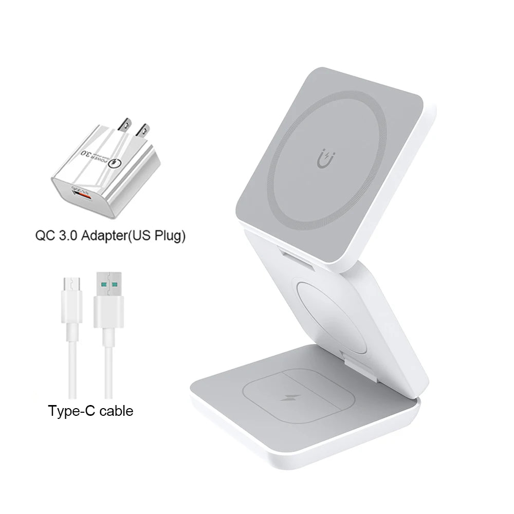 Magnetic Wireless Charger Stand – 3-in-1 Foldable iPhone Station